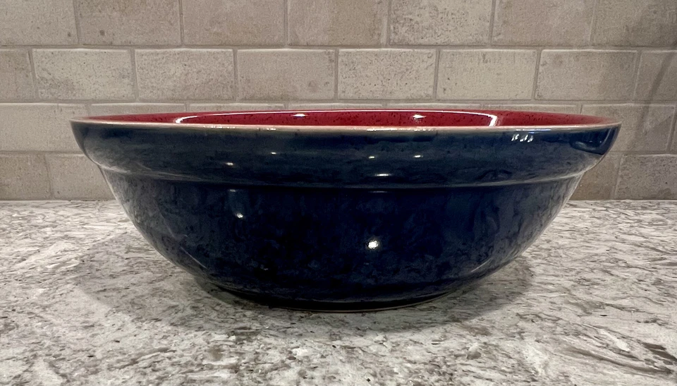 Pasta grande Denby Arlequin/tazón para servir azul rojo Inglaterra 11,5" usado en excelente estado Foto 3 de 3