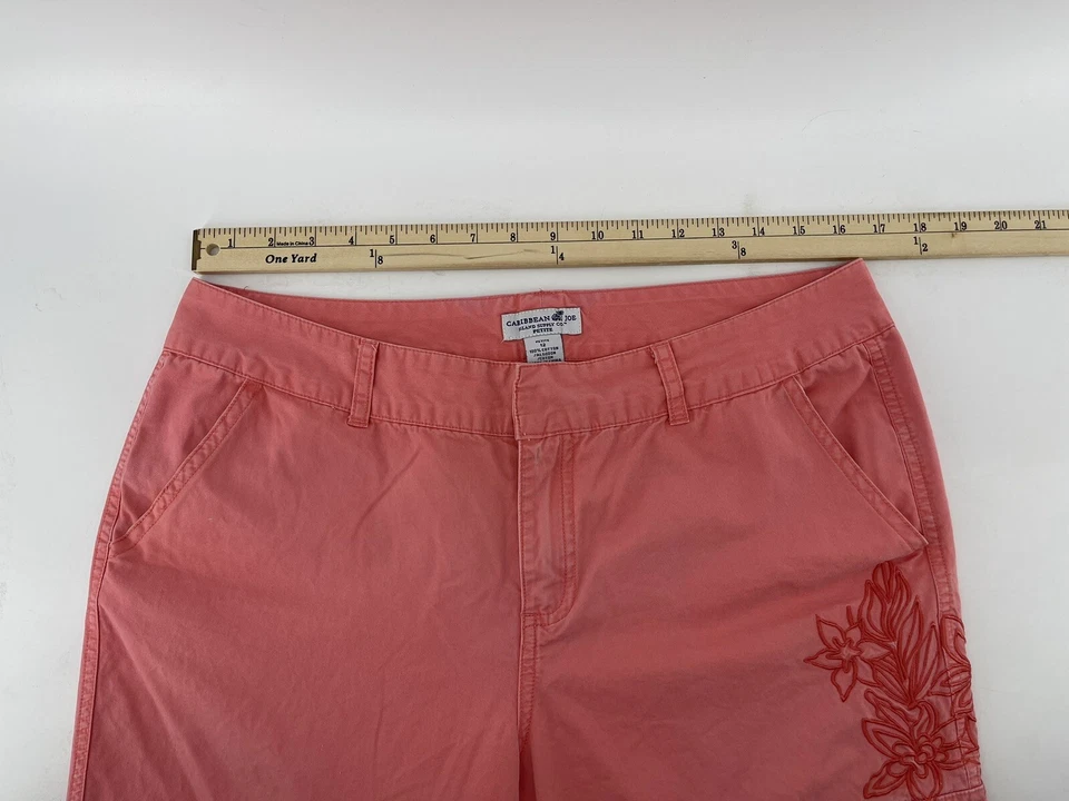 Pantalones Capri Caribbean Joe Mujer Talla 12 P Pequeño Rosa Floral Bordado 33X20 Foto 4 de 4