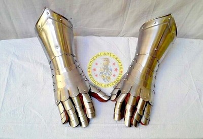 Medieval Knight Silver Gloves Gauntlet Steel Armor Gloves Cosplay LARP Halloween