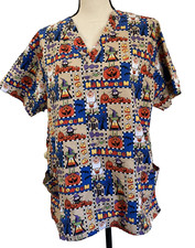 Halloween Scrub Top Medium Smiling Pummpkins Candy Corn Fun Top