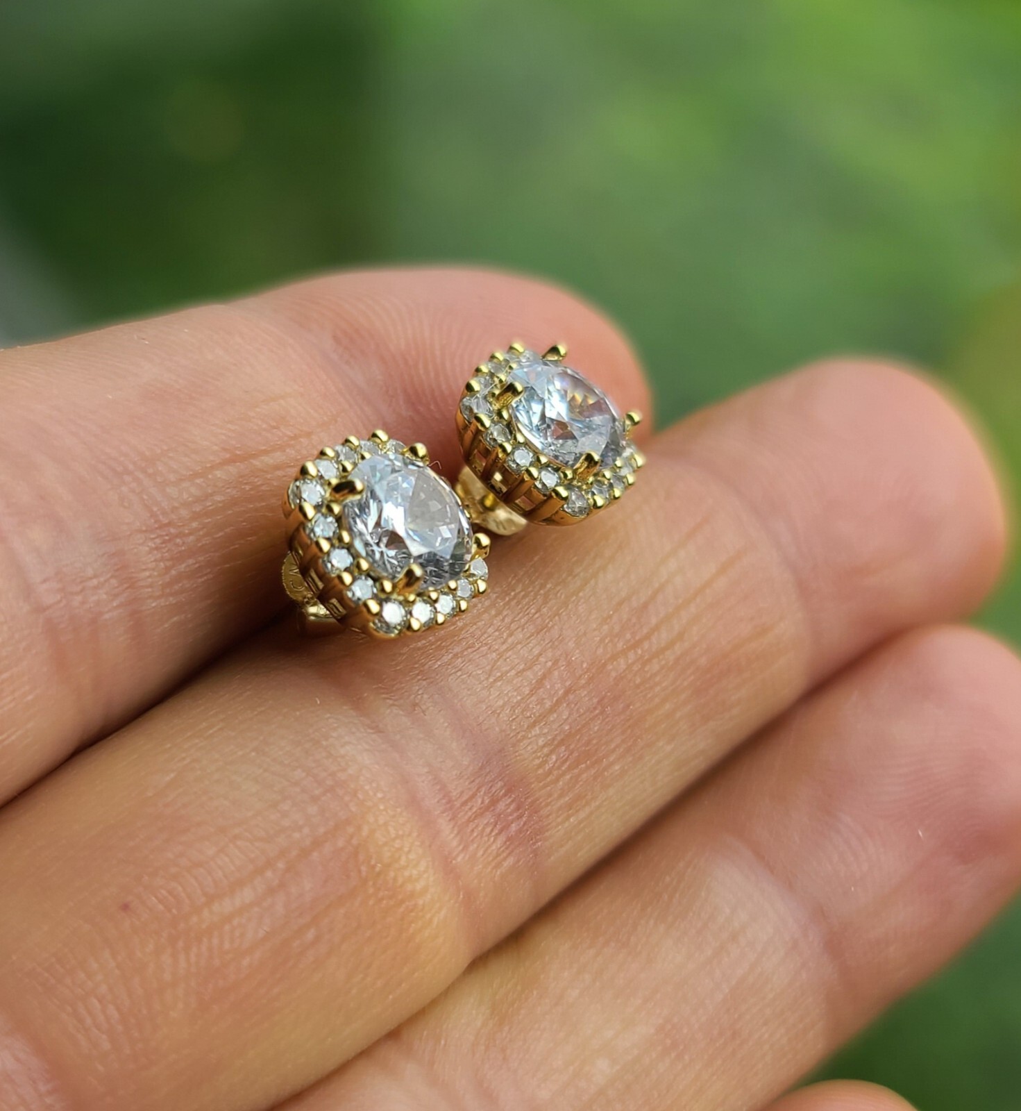 Sterling 925 Solid Silver Iced Stud Earrings W/ P… - image 9