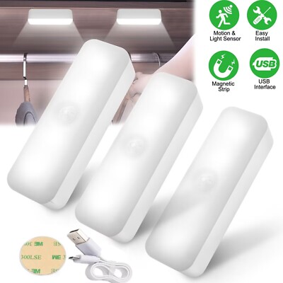 3Pcs Wireless Motion Sensor Under Cabinet Closet Light Kitchen Counter LED Lamps