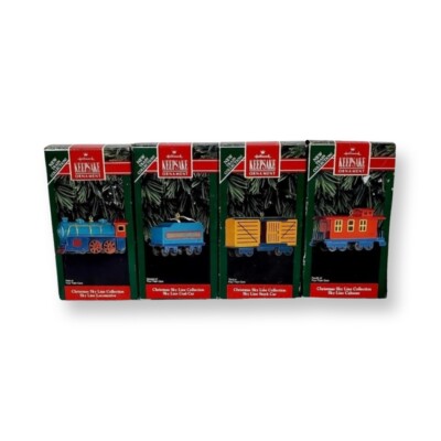 4 Vintage HALLMARK SKYLINE TRAIN ORNAMENTS Keepsake Christmas 1992 - 4 Train Set