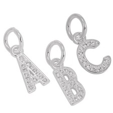 Small Real 925 Sterling Silver & CZ Crystal Initial Letter Charm A - Z Charms