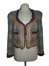 Dsquared Nwot Sz 12 ? Blue-grey Check Chain-denim Trim Scoop Neck Jacket        