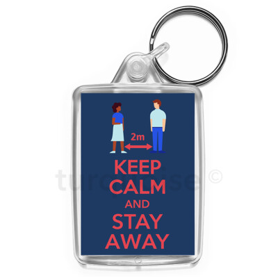 Virus Keep Calm Stay Away Social Distancing Schlüsselanhänger Geschenk Schlüsselanhänger | Mittelgroß