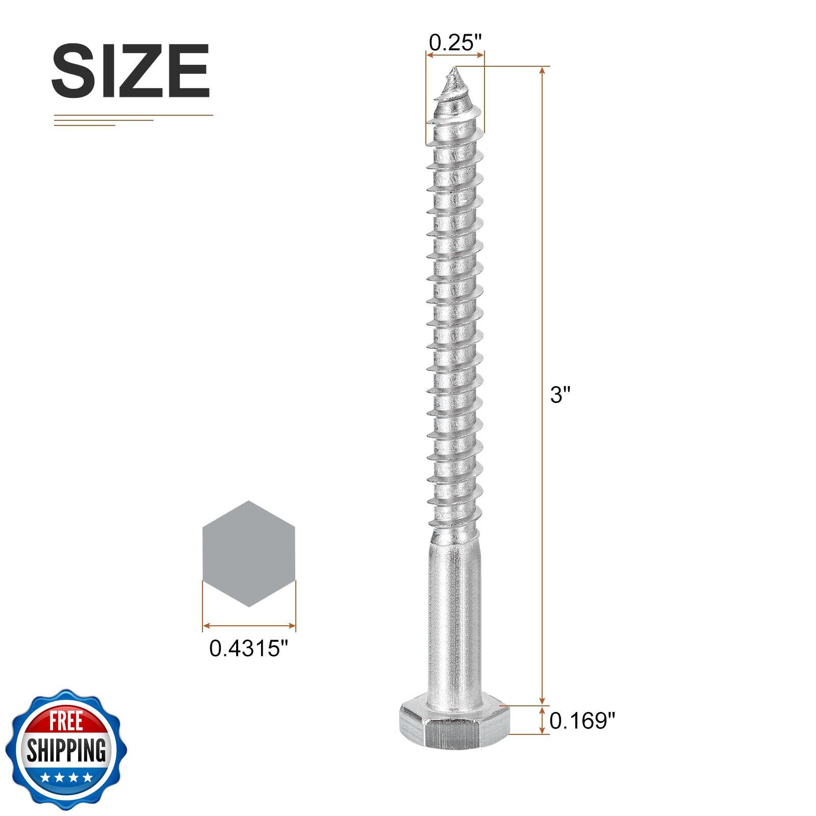 DTGN 1/4" x 3" Hex Lag Bolts - 10 Pack - for Woodworking, Furniture - 304 Sta