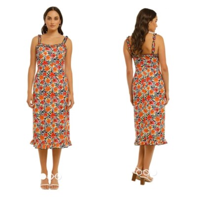 Cooper St Let Go Midi Floral Dress Sz 4 Orange