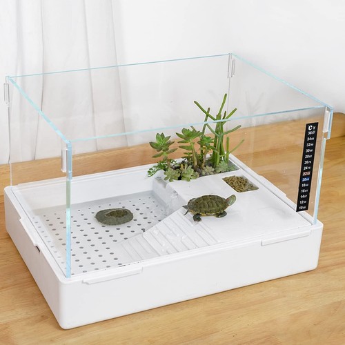 Turtle Tank with Adjustable Water Pump Filter Full View Visually (23x13.5x10in)