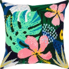 Needlepoint/Tapestry vintage throw pillow cover "WILD HIBISCUS" embroidery kit