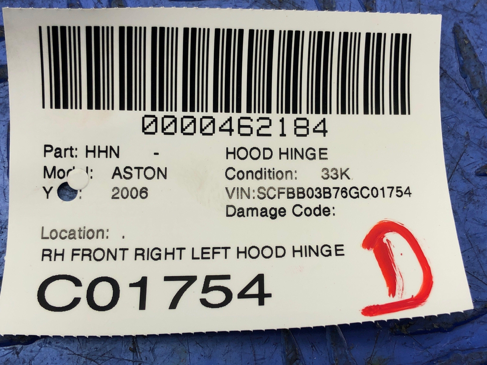 2006-2011 ASTON MARTIN VANTAGE V8 FRONT RIGHT LEFT HOOD HINGE SET BLUE OEM 2007