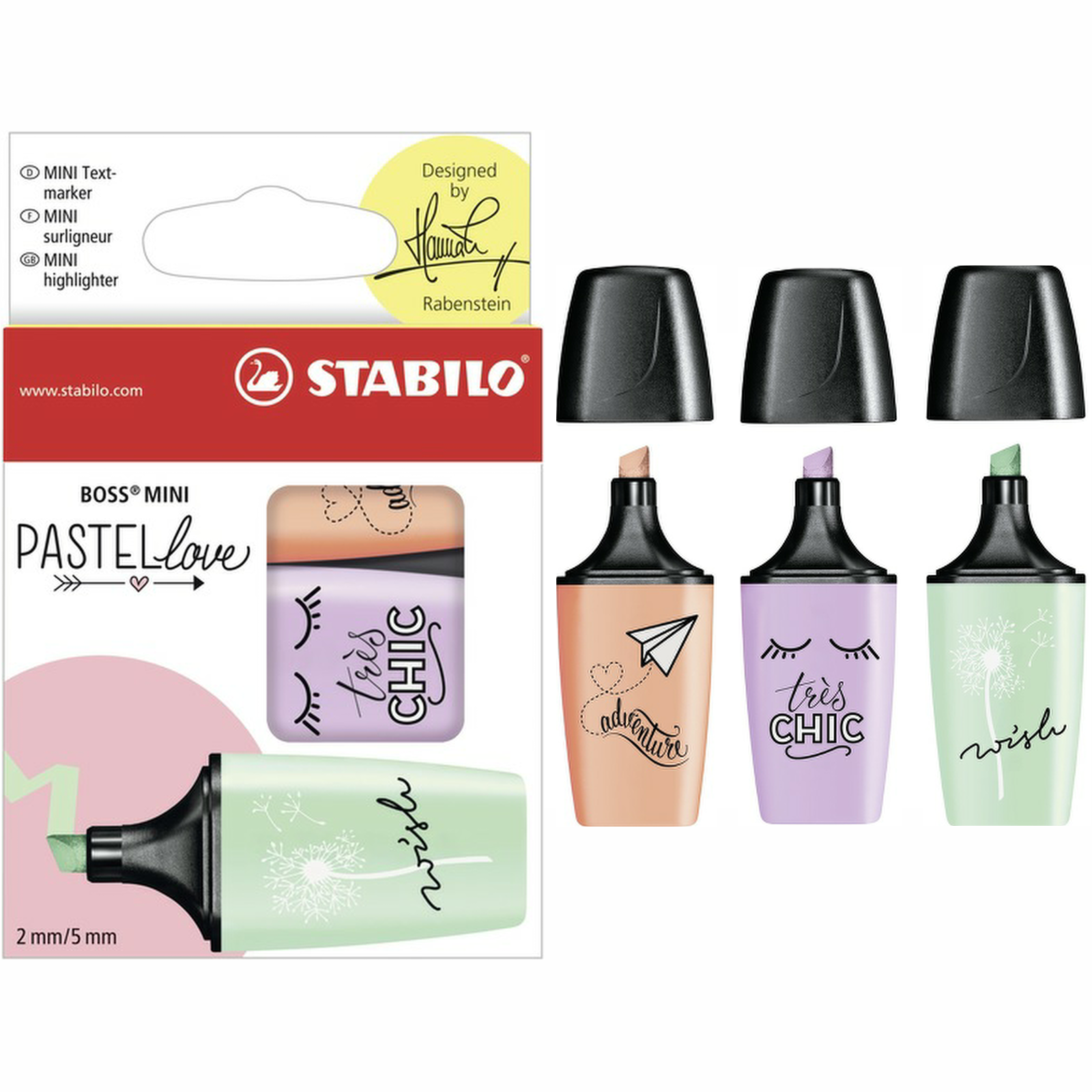 Highlighter STABILO BOSS MINI Pastellove Pack of 3 Peach, Purple, Mint Green