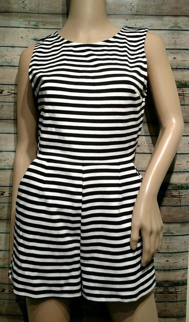 black and white striped romper dress
