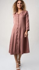 Women's midi dress Long Sleeve Button Down Shirt Dress Casual  blush -All Day M