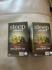 2 boîtes de thé STEEP BIGELOW vert pur bio 20 sachets de thé Ea. Total 40 sacs 9/28