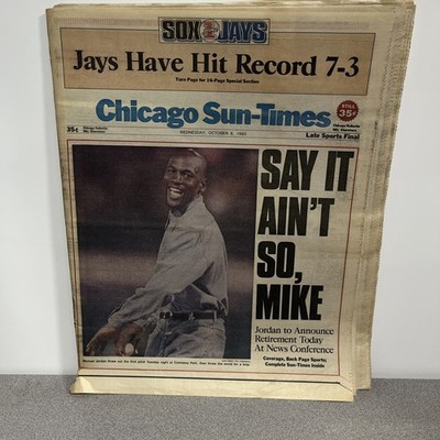 1993 Chicago Sun-Times MICHAEL JORDAN RETIRES newspaper Full Paper 10/6/93