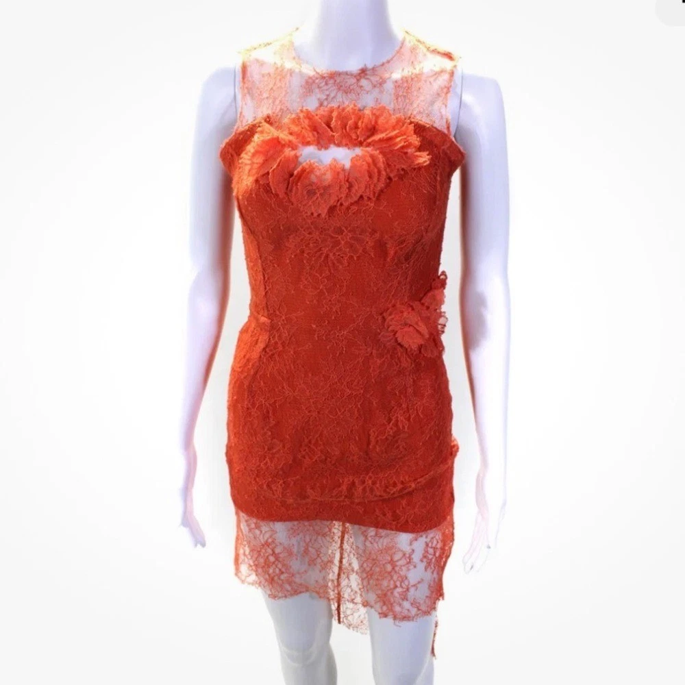 knee length dresses for ladies Red Tulle A-line Scoop Prom Dresses With Lace Appliques, Evening Gowns,  MP792 main image 1