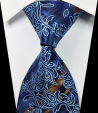 New Paisley Dark Blue Brown Jacquard Woven 100 Silk Fashion Men's Tie Necktie