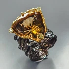 Handmade 14 ct+ Natural Citrine Quartz Ring 925 Sterling Silver Size 7 /R474111