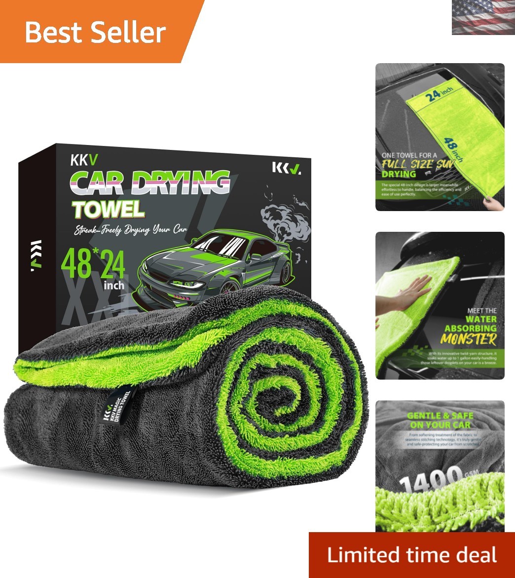 48x24 Inch Microfiber Car Drying Towel - Streak-Free & Machine Washable