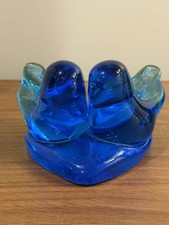 Vintage Blue Bird of Happiness Glass Birds On Heart Signed Leo Ward 1994