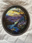 VINTAGE STAINED GLASS  LANDSCAPE / LOUIS C. TIFFANY / OVAL SHAPE by GLASSMASTERS