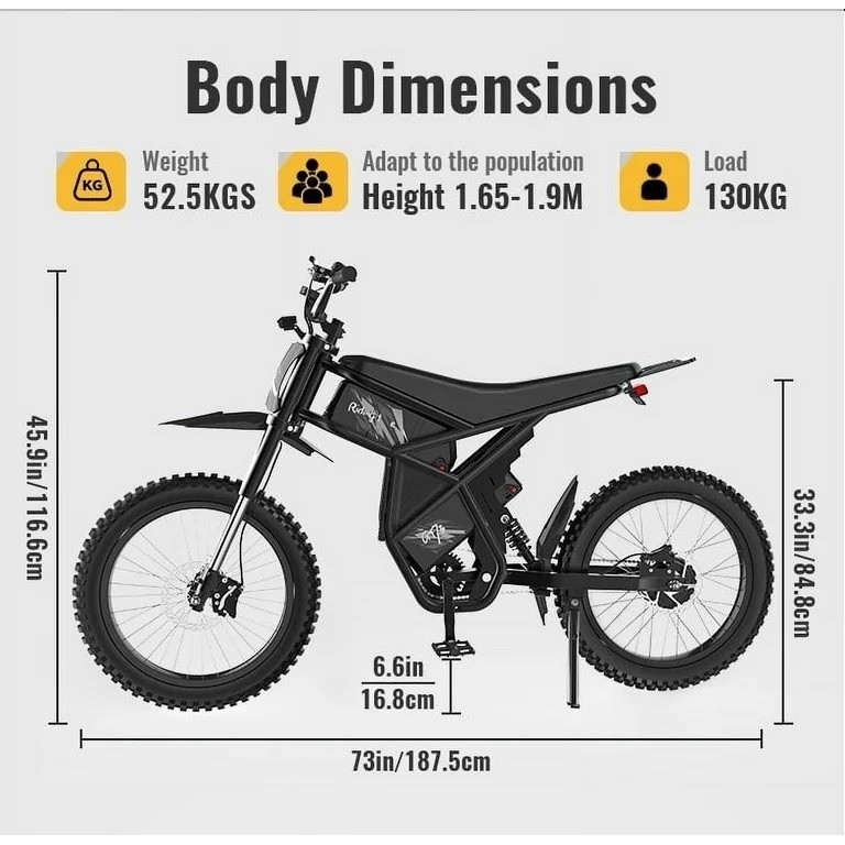 GT73 Electric Dirt Bike Riding Times 2400W, 37MPH, 155Miles