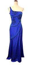Vtg MIKE BENET FORMALS Sz 8 100 Silk Long Gown Dress Blue Floral Beaded Prom