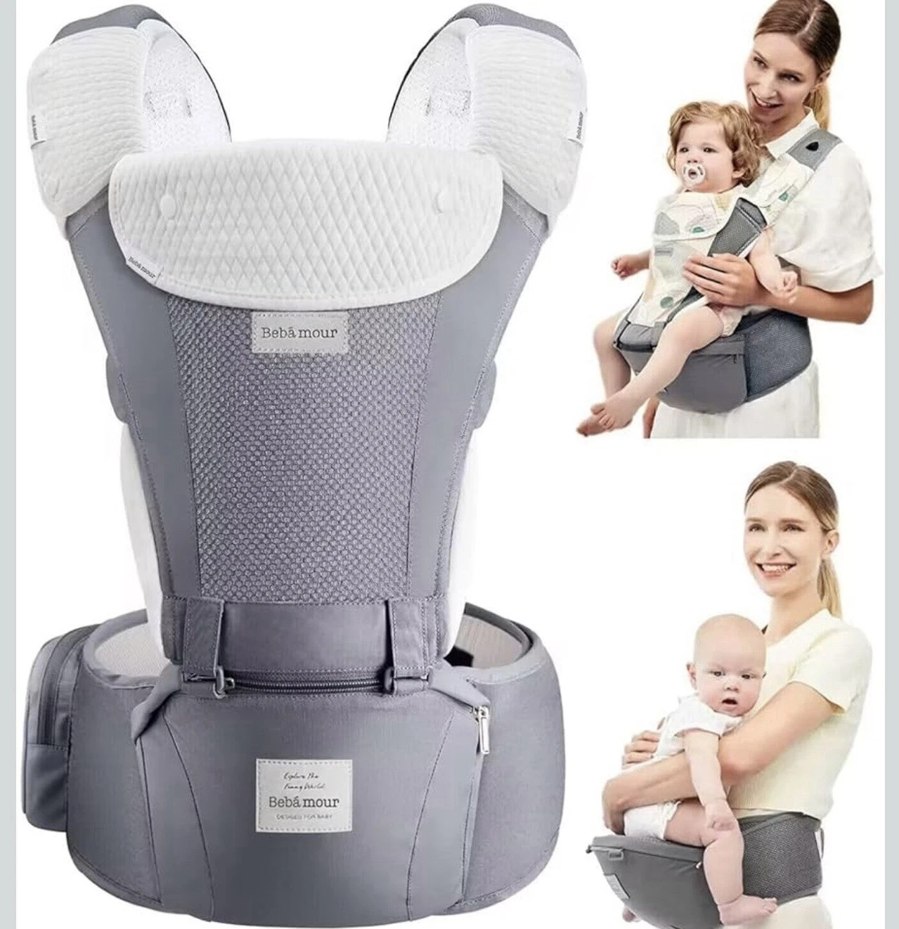 Bebamour Baby Carrier! Adjustable Front , Back & Hip Carry Newborn to Toddler
