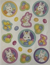 WHITE BUNNY CIRCLE Sticker 19pc Hallmark  Easter  Colored Egg  Card making  Holiday