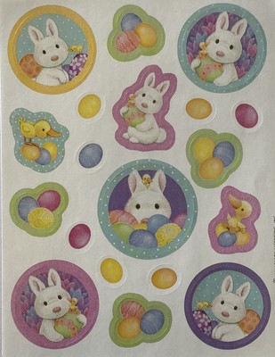 WHITE BUNNY CIRCLE Sticker (19pc)Hallmark Easter Colored Egg Card making Holiday