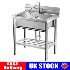 Commercial Kitchen Sink Stainless Steel Catering Single Bowl Drainer Unit w/Tap