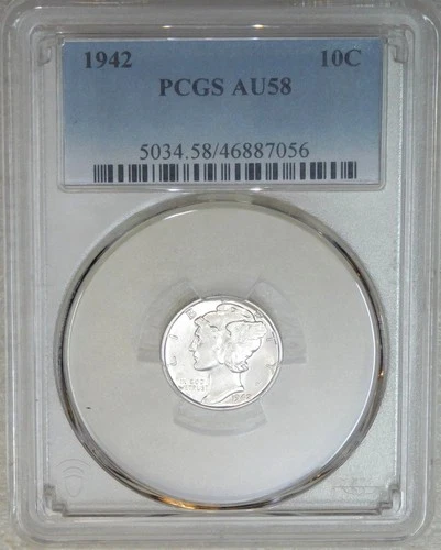 1942 P Mercury Dime PCGS AU58 Frosty White Just Graded New Holder #T212A