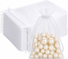 100PCS White Organza Bags, 4X6 in Sheer Mesh Drawstring Gift Bag