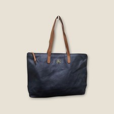 Joy Mangano Tote Bag Purse Handbag Leather Navy Tan Work Travel