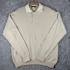 Loro Piana Polo Sweater 52 Beige Long Sleeve Stretch 100 WS Golf Designer Italy
