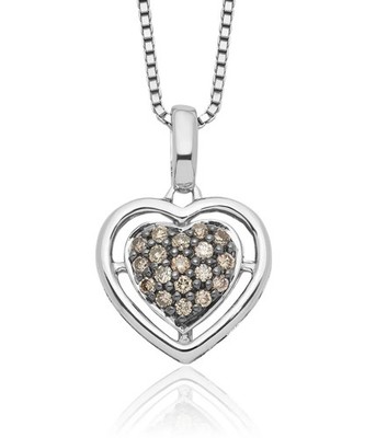 925 Sterling Silver Champagne Diamond Heart Necklace