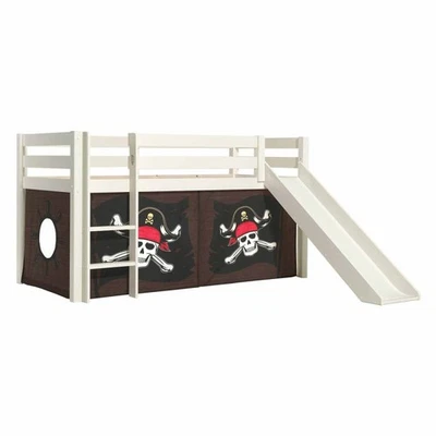 Lit Enfant Surélevé Avec Toboggan "Pino Caribian Pirates" 90x200cm Blanc - Photo 1/2