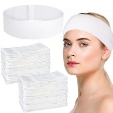 100 Pcs Disposable Spa Headband for Women, Stretch Non-woven Disposable Skinc...