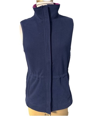Women s Lands End Serious Sweats Navy Blue Fleece Longer Length Vest Zip Front S
