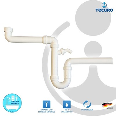 tecuro Raumspar Ablaufgarnitur für Spülen 1 1/2 Zoll - Abgang 40/50 mm