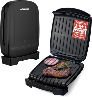 Gourmia Indoor Grill & Panini Maker   4 Serving Contact or Open Grill, Nonstick