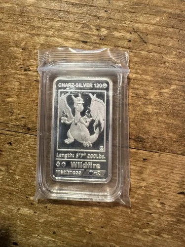 Pokemon 1/2 Oz Charizard .999 Pure Silver Art Bar {Proof}  Rare Trading Card S/N