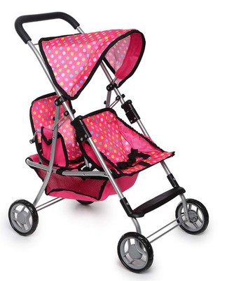 Twin Doll Stroller - Pretend Play Stroller for Dolls - Toy Stroller with Stor...
