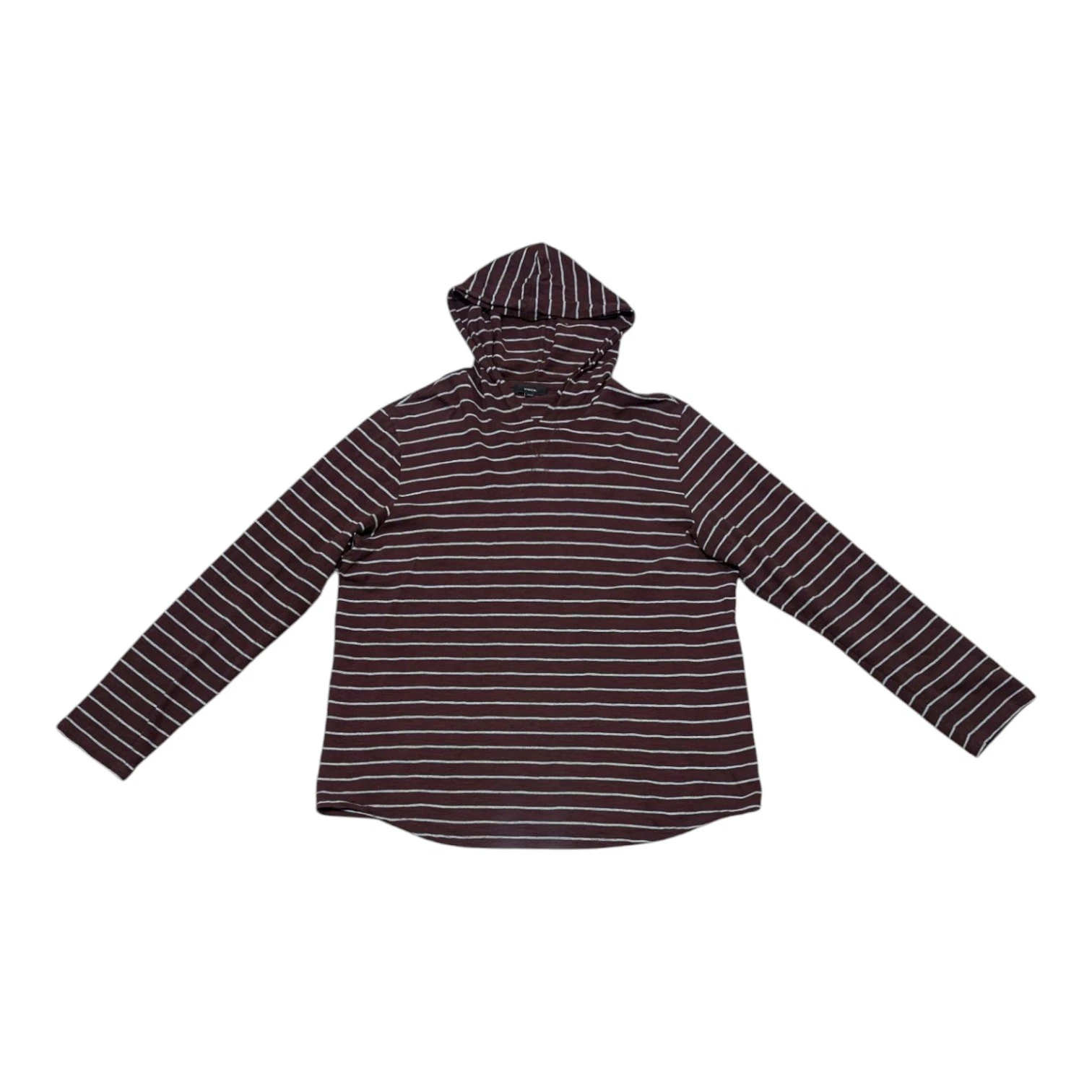 Vince Fine Stripe Slub Cotton Hoodie Brown Gray Maroon Size X-Large Pullover XL