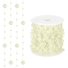 98 Feet Artificial Pearl String, Faux Pearl Beads Vases Filler, Beige