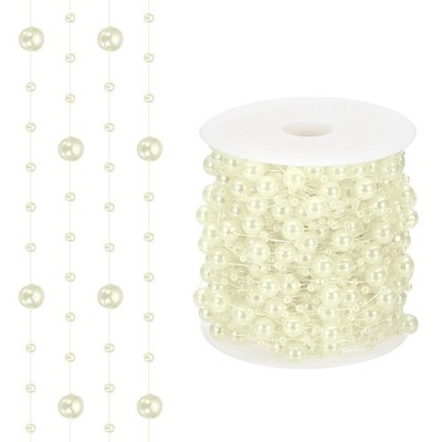 98 Feet Artificial Pearl String, Faux Pearl Beads Vases Filler, Beige