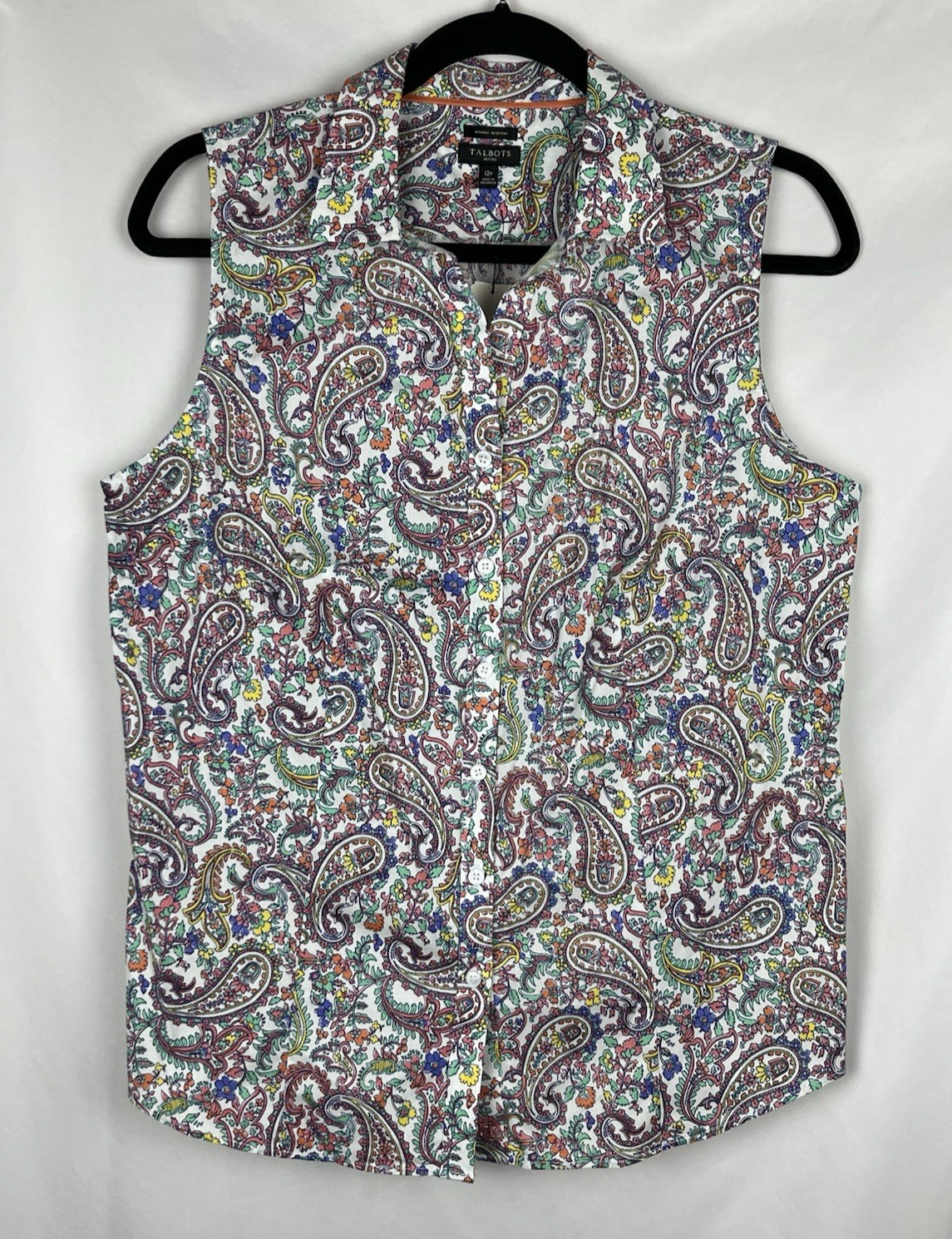 Talbots Petites Sleeveless Shirt 12P NWT Paisley Wrinkle Resistant Cotton Top