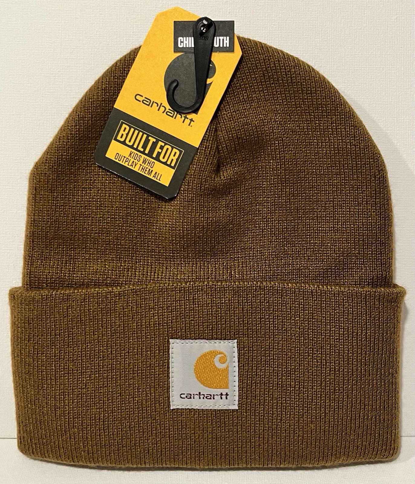 Carhartt YOUTH Brown Beanie Acrylic Watch Hat Ribbed One Size NWT