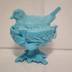 Vintage Westmoreland Robin's Egg Blue Milk Glass Slag Robin on Nest Candy Dish
